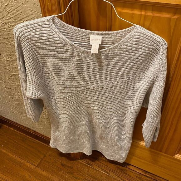 Chico’s metallic sweater 3/4 length sleeves size 2 - Picture 1 of 5